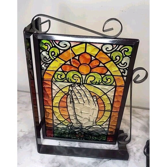 Stained Glass Double Side Book Ends Serenity Prayer, Praying Hands.*Read - Picture 3 of 7